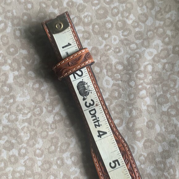 Western Tooled Hair-on Studded Belt 32” - Picture 9 of 11